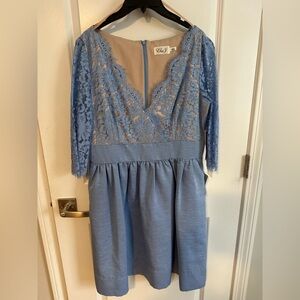 Eliza J Blue Lace Fit and Flare Dress- Never worn! Size 14- has pockets!